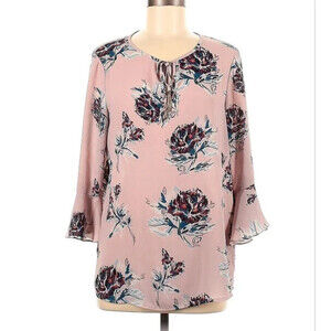 Ivanka Trump Women's Georgette Flutter Bell Sleeve Blouse Dusty Rose Pink Size L